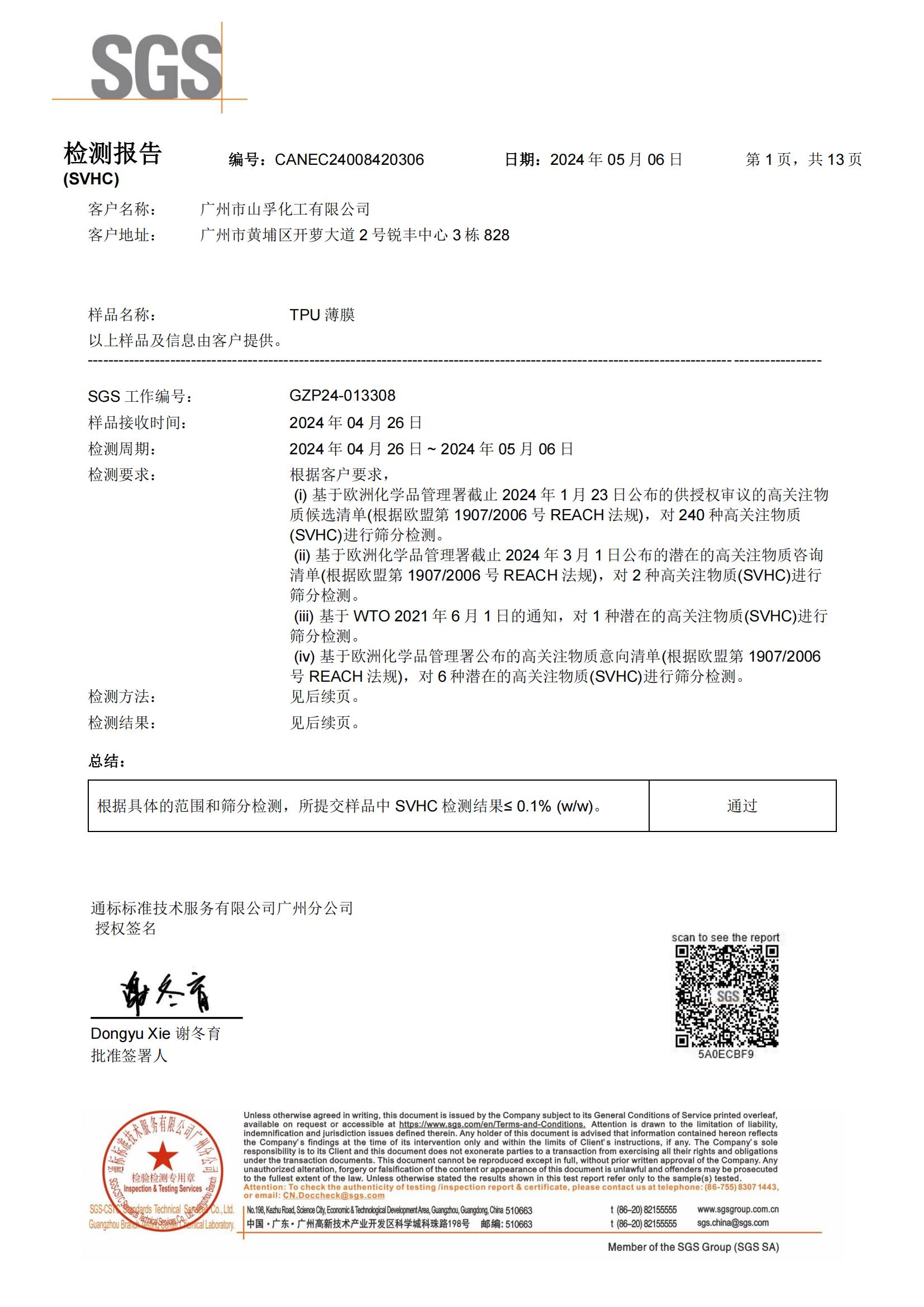 2025版SGS检测报告REACH中文版